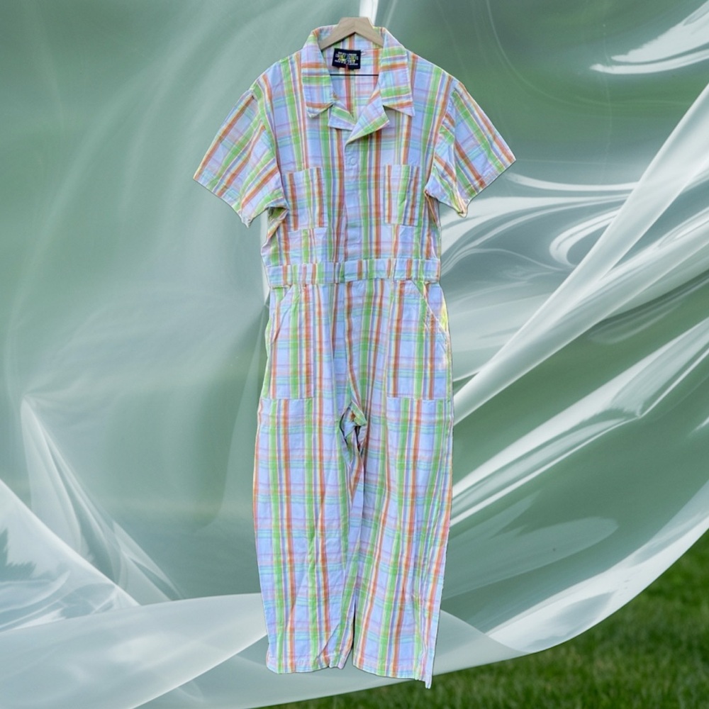 Big Bud Press Spring Rainbow Plaid Short Sleeve Jumpsuit Size 4XL